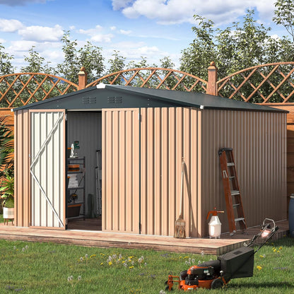 YODOLLA 10' x 10' Shed Outdoor Storage Shed with Lockable Doors, Grey