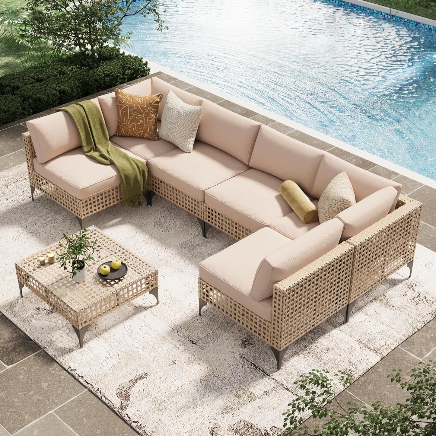 YODOLLA rattan dining set beige