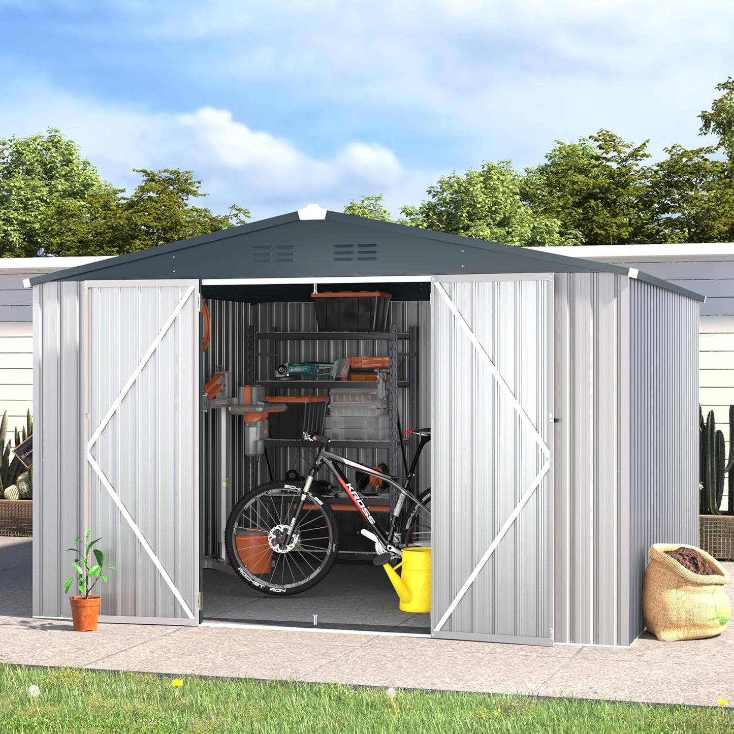 YODOLLA 10'x10' White Metal Storage Shed