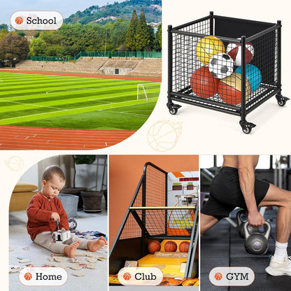 YODOLLA Ball Cart Storage, Rolling Basketball Bin with Wheels