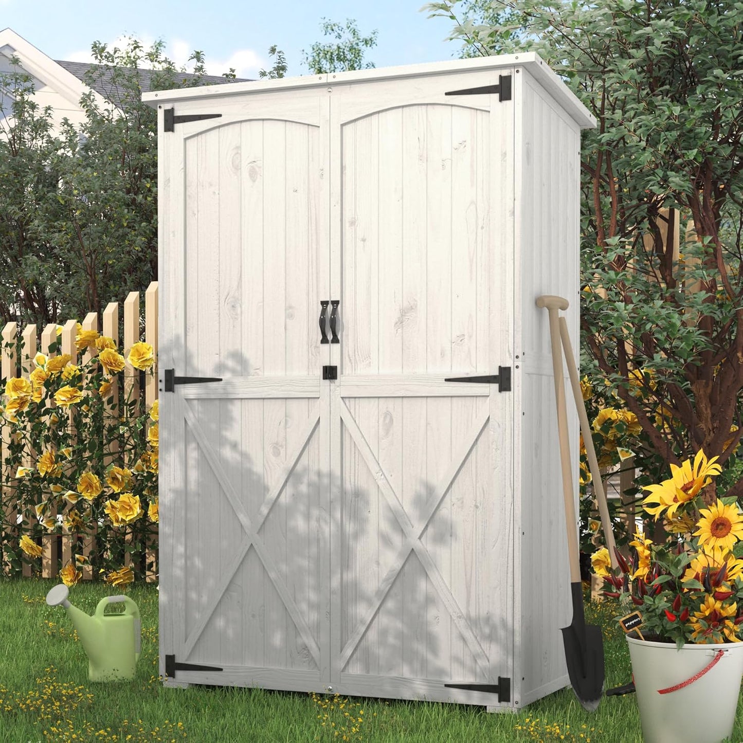 YODOLLA Outdoor Storage Shed with Waterproof Roof, Gray&White