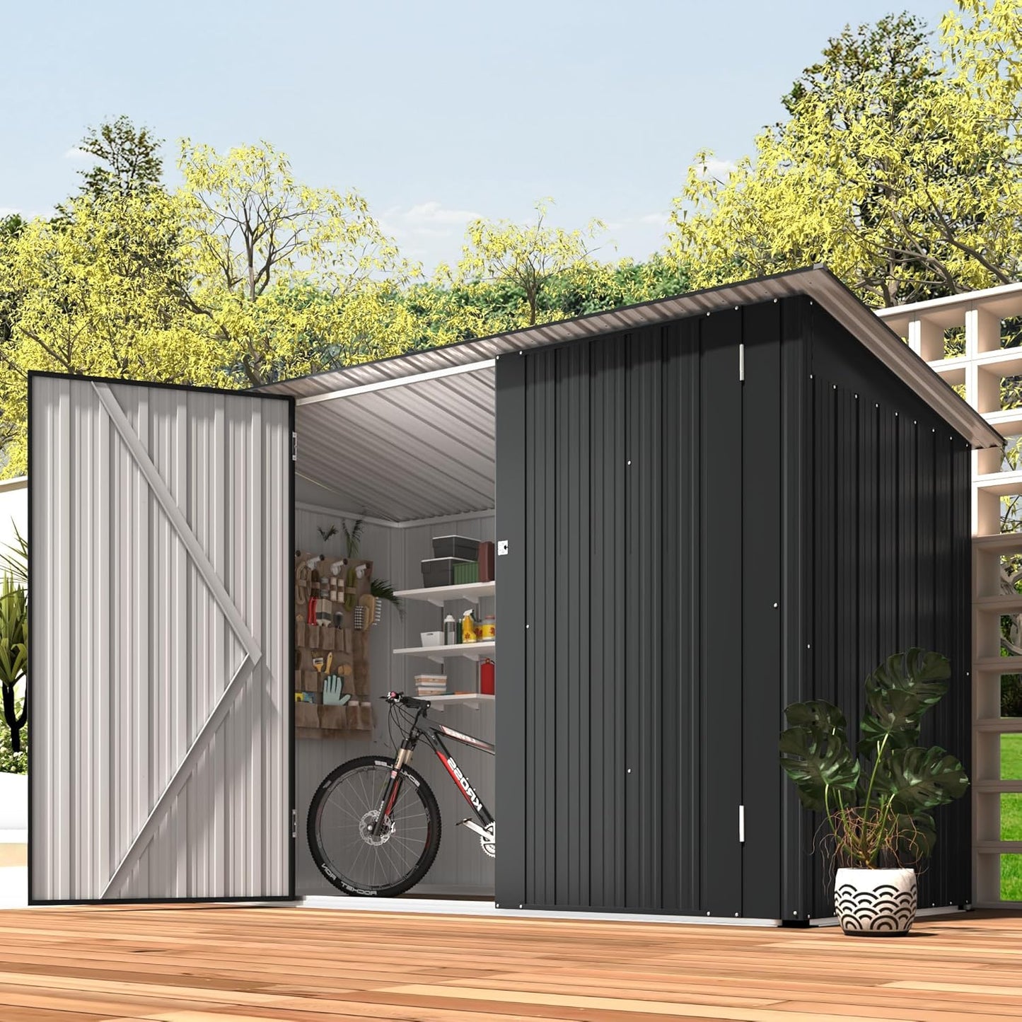 YODOLLA 7x3 Outdoor Bike Storage Shed, Lean to Sheds, Dark Gray