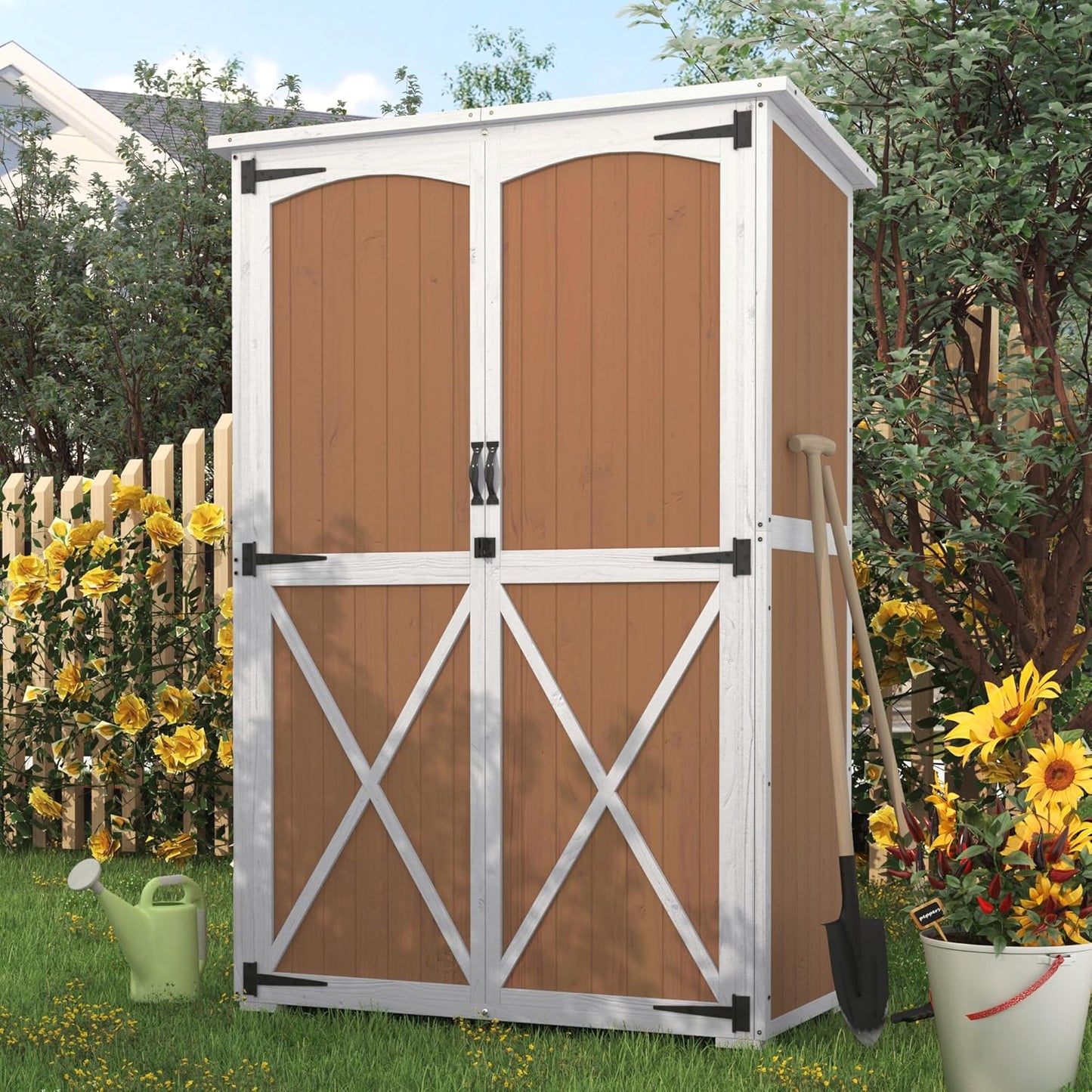 YODOLLA Outdoor Storage Shed with Waterproof Roof, Brown