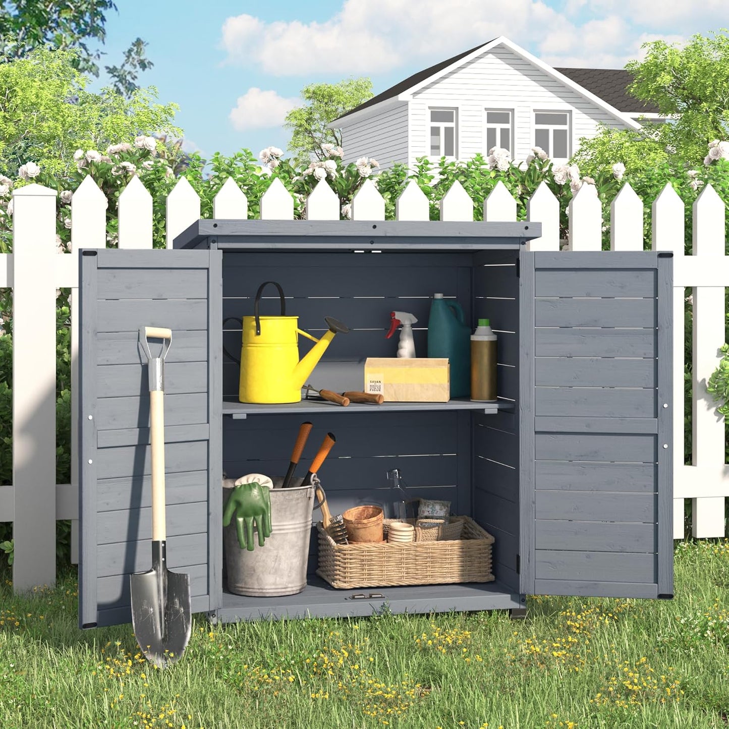 YODOLLA Outdoor Work Bench Storage Cabinet, Gray