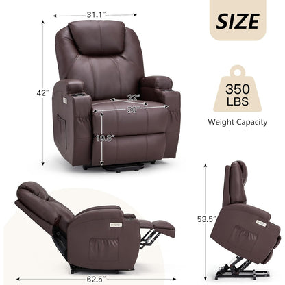 YODOLLA Power Lift Recliner Chair for Elderly with Side Pockets, PU Leather, Brown