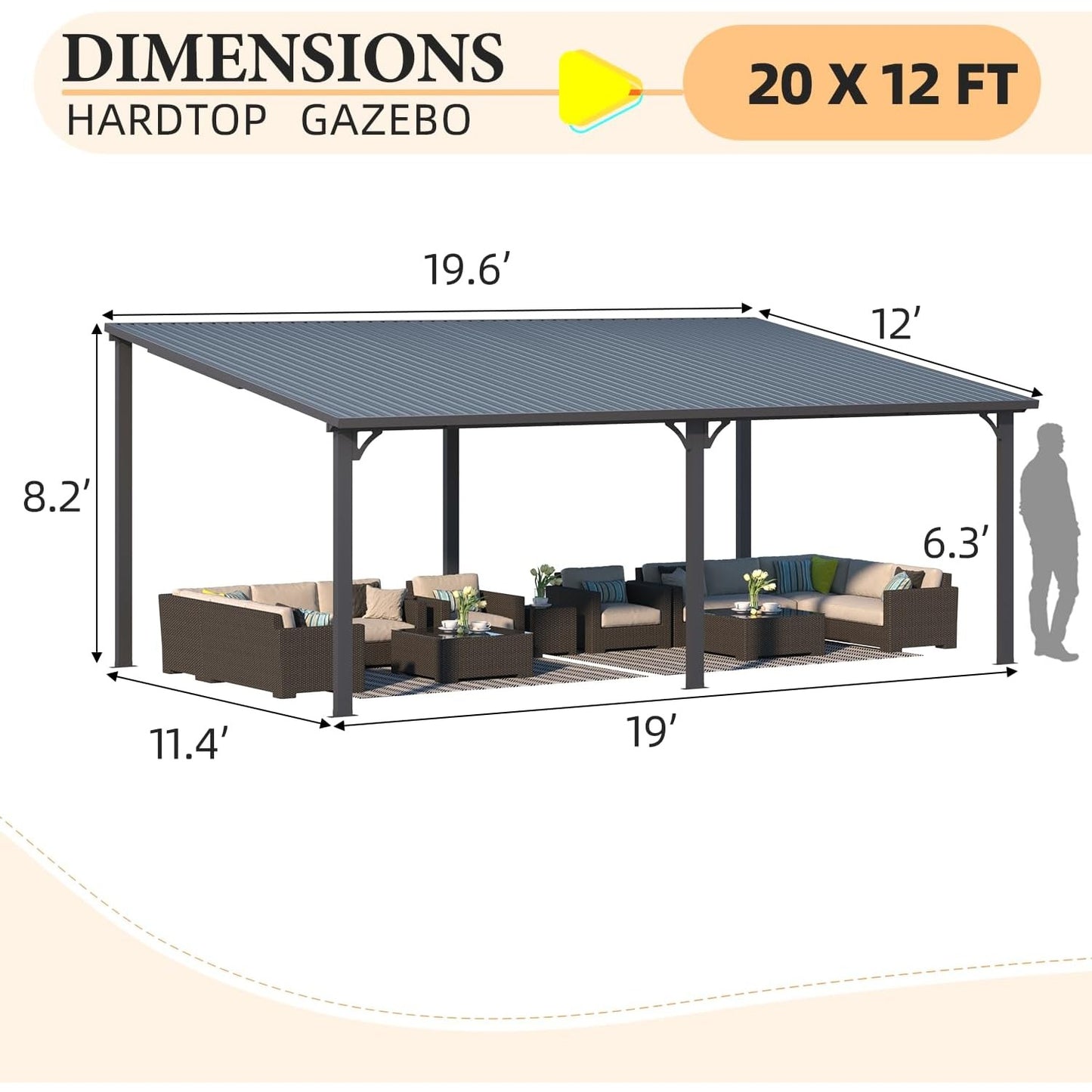 YODOLLA Hardtop Gazebo, Wall-Mounted Lean to Metal Awnings Pergola