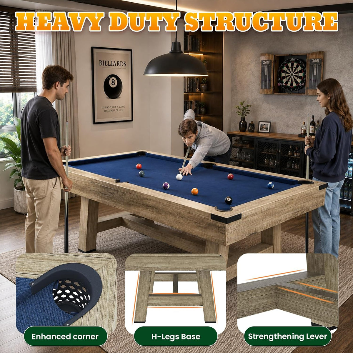 YODOLLA 7FT Pool Table Wood-Finished Billiard Tables