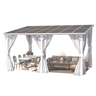 YODOLLA 14'x10' Outdoor Lean to Gazebo Pergola with Curtain and Netting for Patio, White