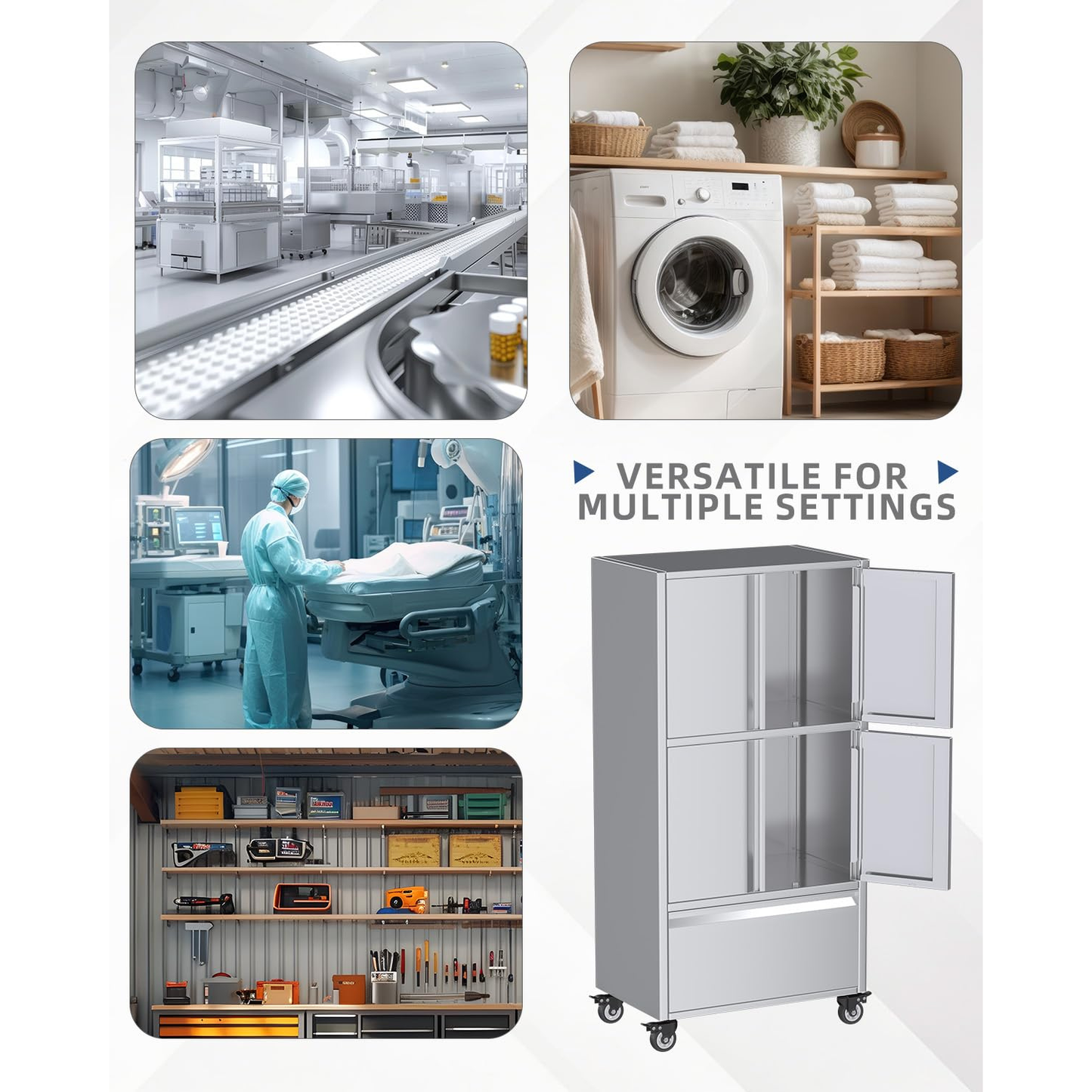 YODOLLA 58.3" Stainless Steel Storage Cabinet Tall Kitchen Pantry Cabinet
