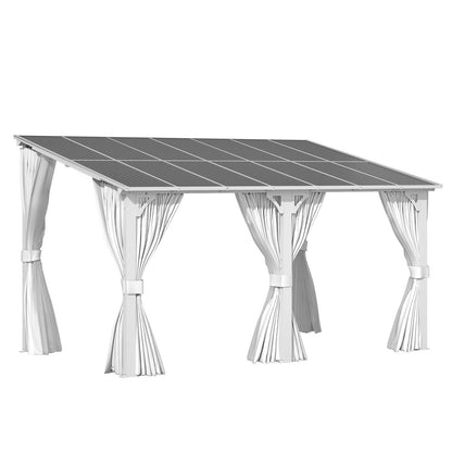 YODOLLA 14'x8' Outdoor Lean to Gazebo Pergola with Curtain and Netting for Patio, White