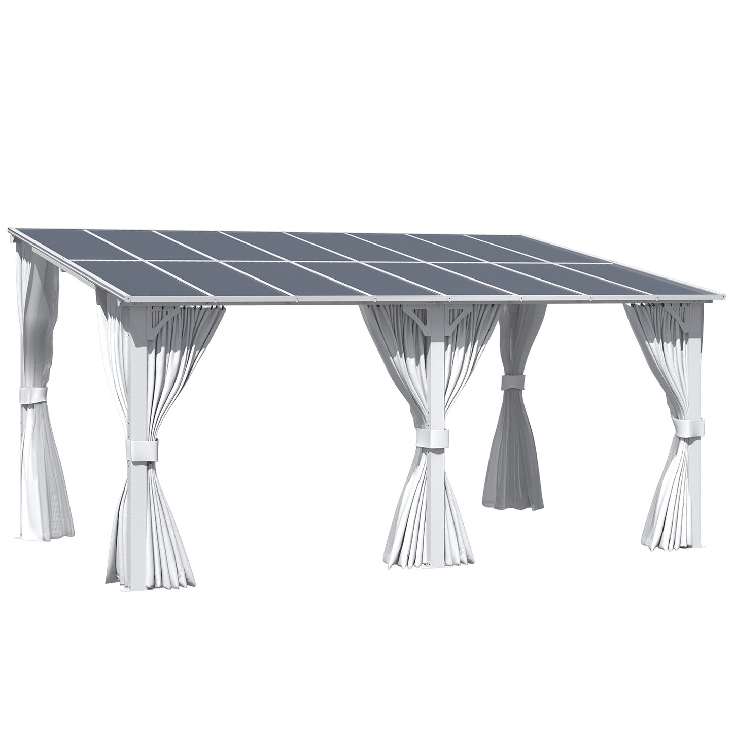 YODOLLA 16'x10' Outdoor Lean to Gazebo Pergola with Curtain and Netting for Patio, White