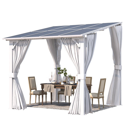 YODOLLA 8'x8' Outdoor Lean to Gazebo Pergola with Curtain and Netting for Patio, White