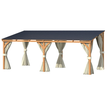YODOLLA 20x10 Outdoor Wooden Pergola Gazebo with Curtains and Netting for Patio