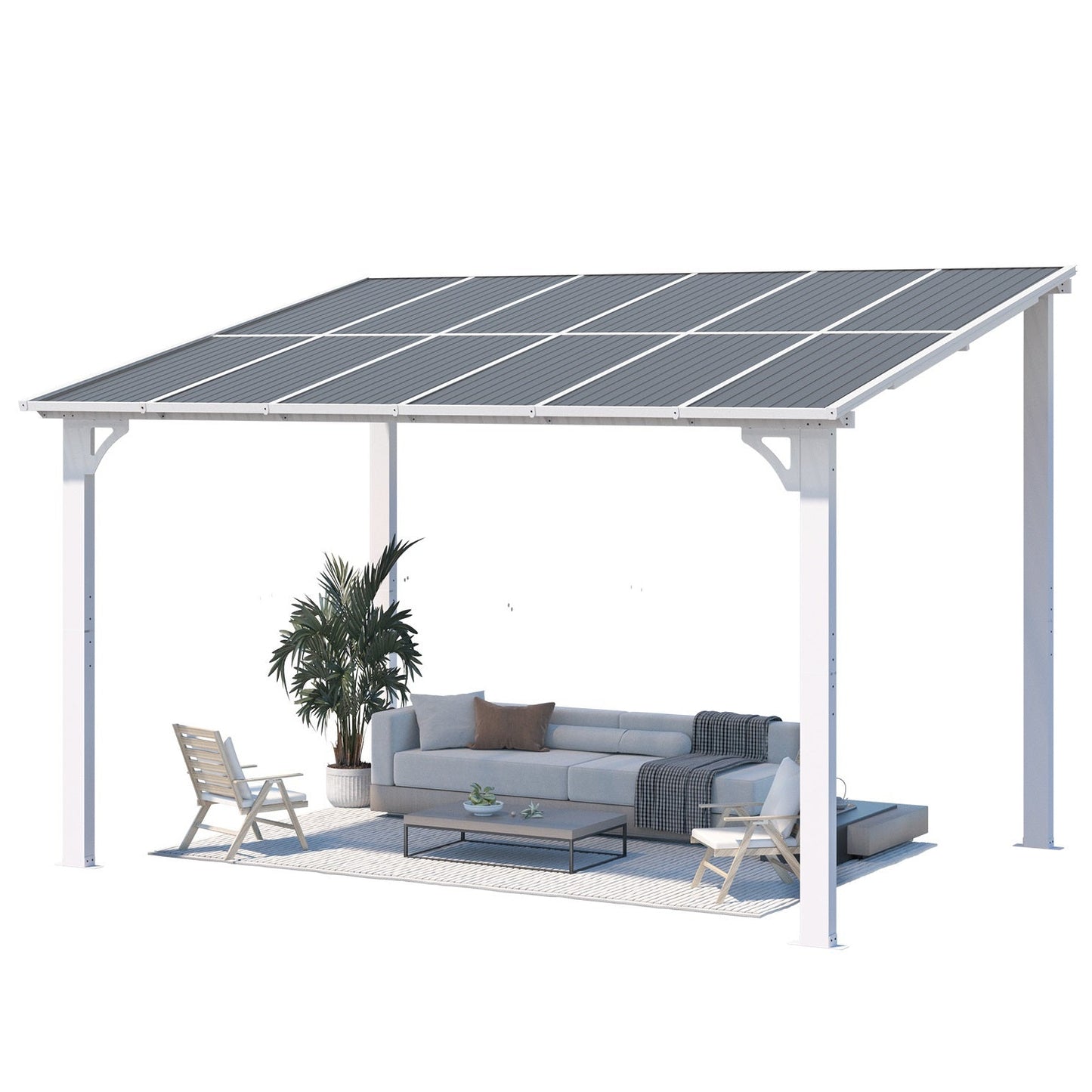 YODOLLA 12'x8' Wall Mounted Gazebos Pergola, White