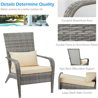 YODOLLA Patio Wicker Adirondack Chair, Coconino Rattan Dining Chairs,Grey