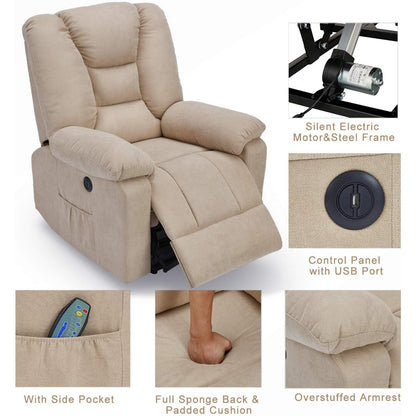 YODOLLA Massage Power Lift Recliner for Elderly, Electric Lift Chair, Textile, Beige
