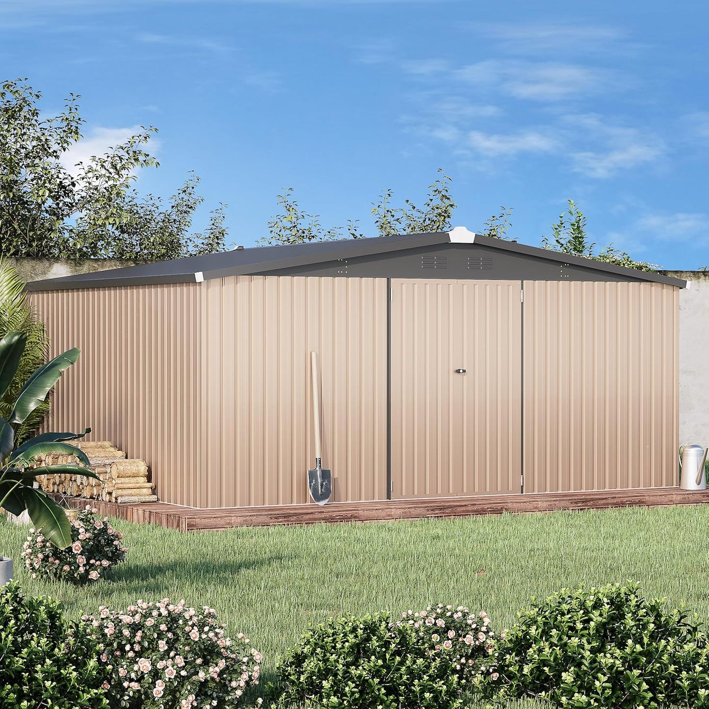 YODOLLA 14x12 Metal Storage Shed Outdoor Shed, Gray