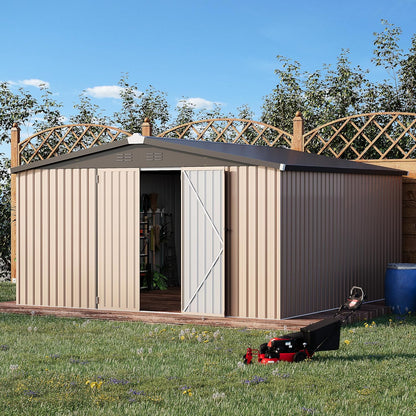 YODOLLA 10' x 10' Shed Outdoor Storage Shed with Lockable Doors, Grey