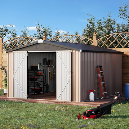 YODOLLA 10x14 Metal Outdoor Storage Garden Shed, Gray