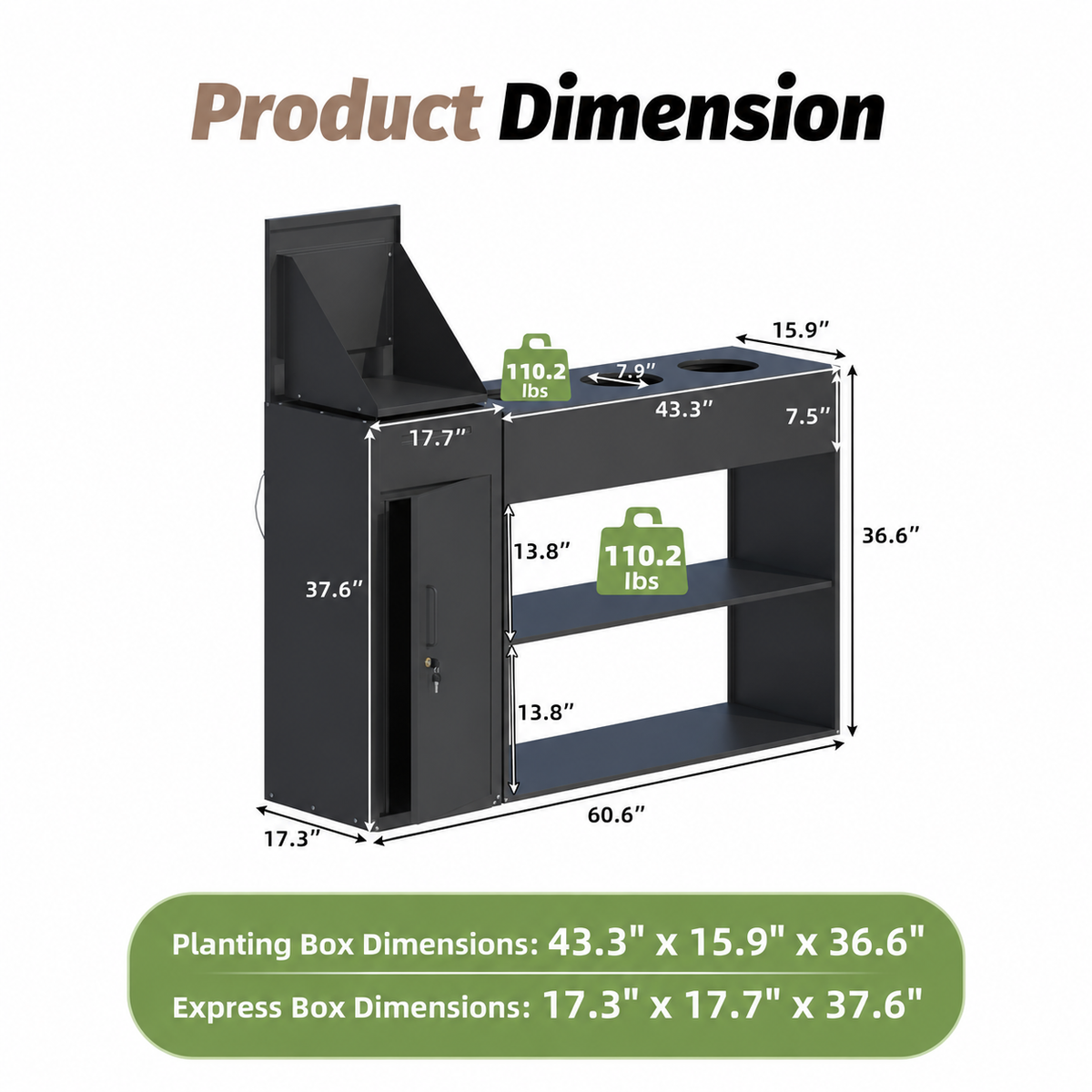 YODOLLA Package Delivery Box for Outside(Black,60.6’’x17.3’’x36.6’’)
