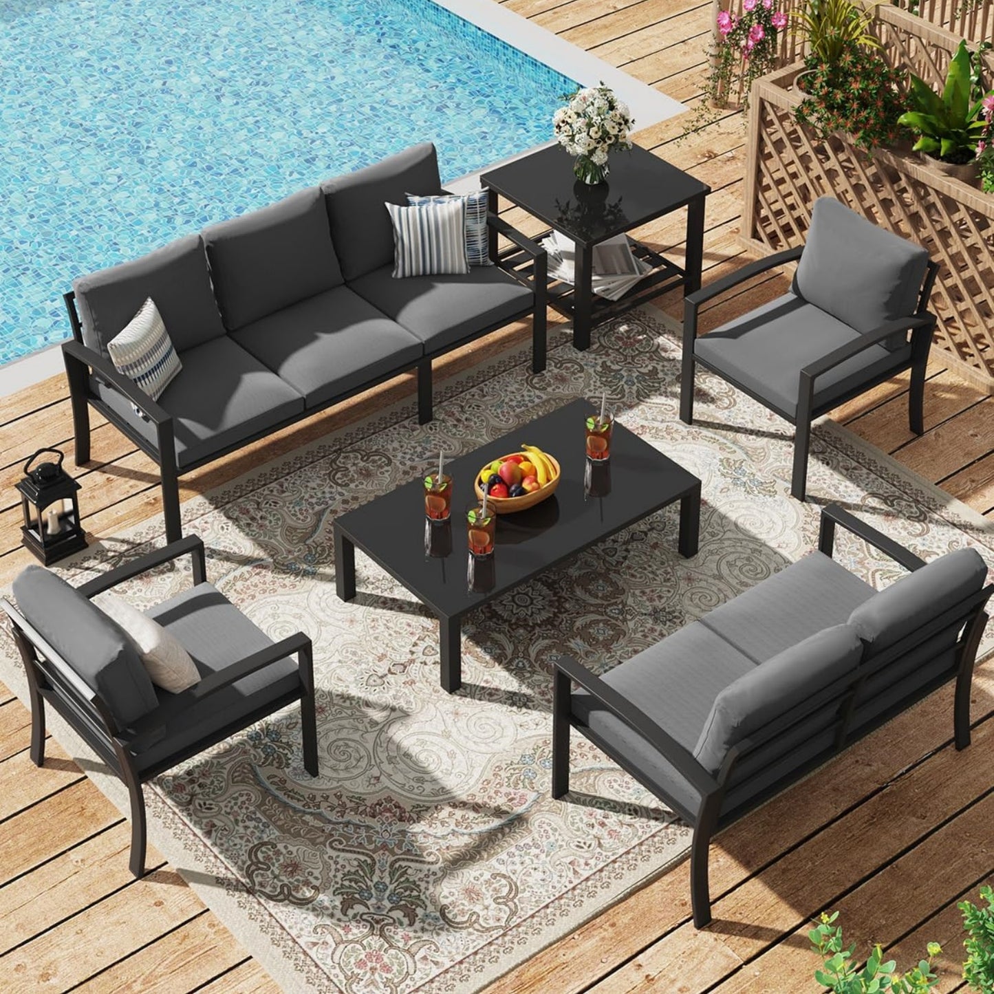 YODOLLA Metal Patio Furniture Set, 7 Seats Modern Outdoor Furniture