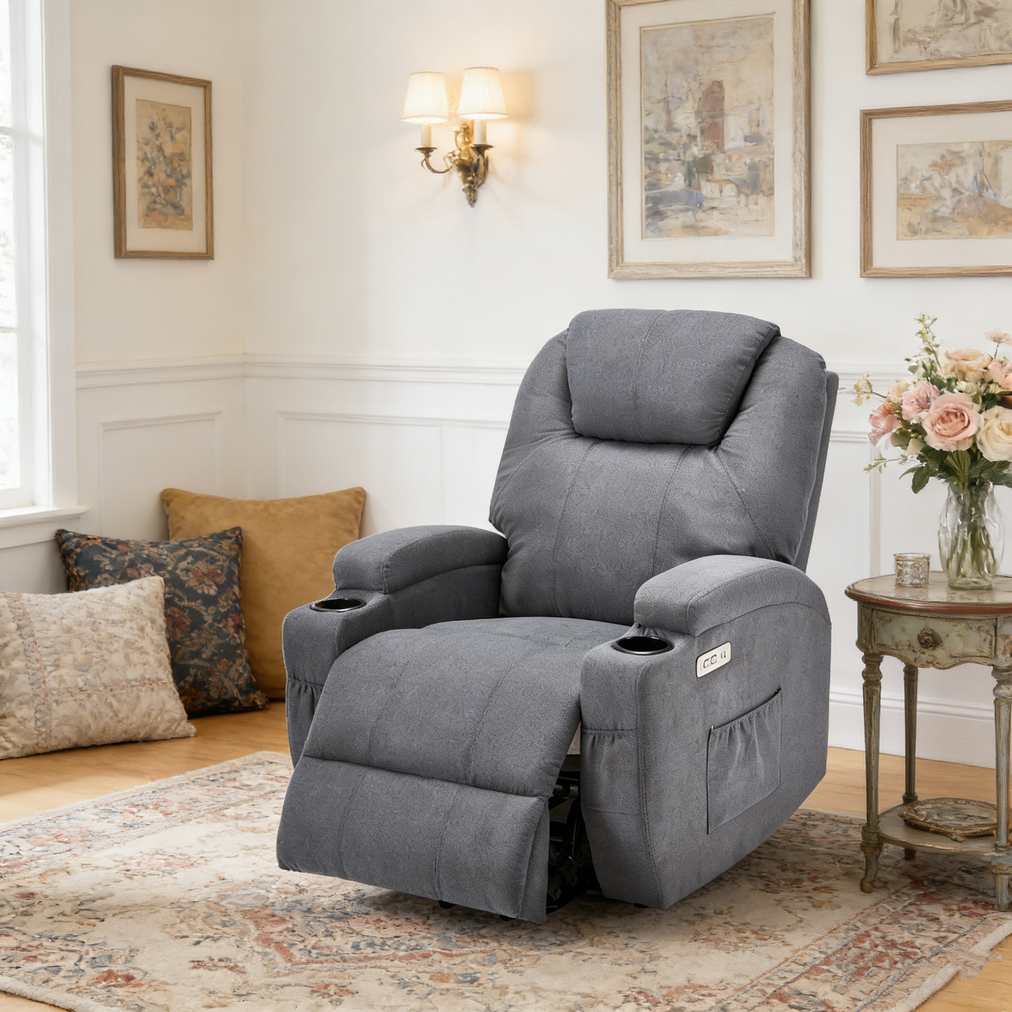 YODOLLA Power Lift Recliner Chair for Elderly with Side Pockets, Fabric, Blue