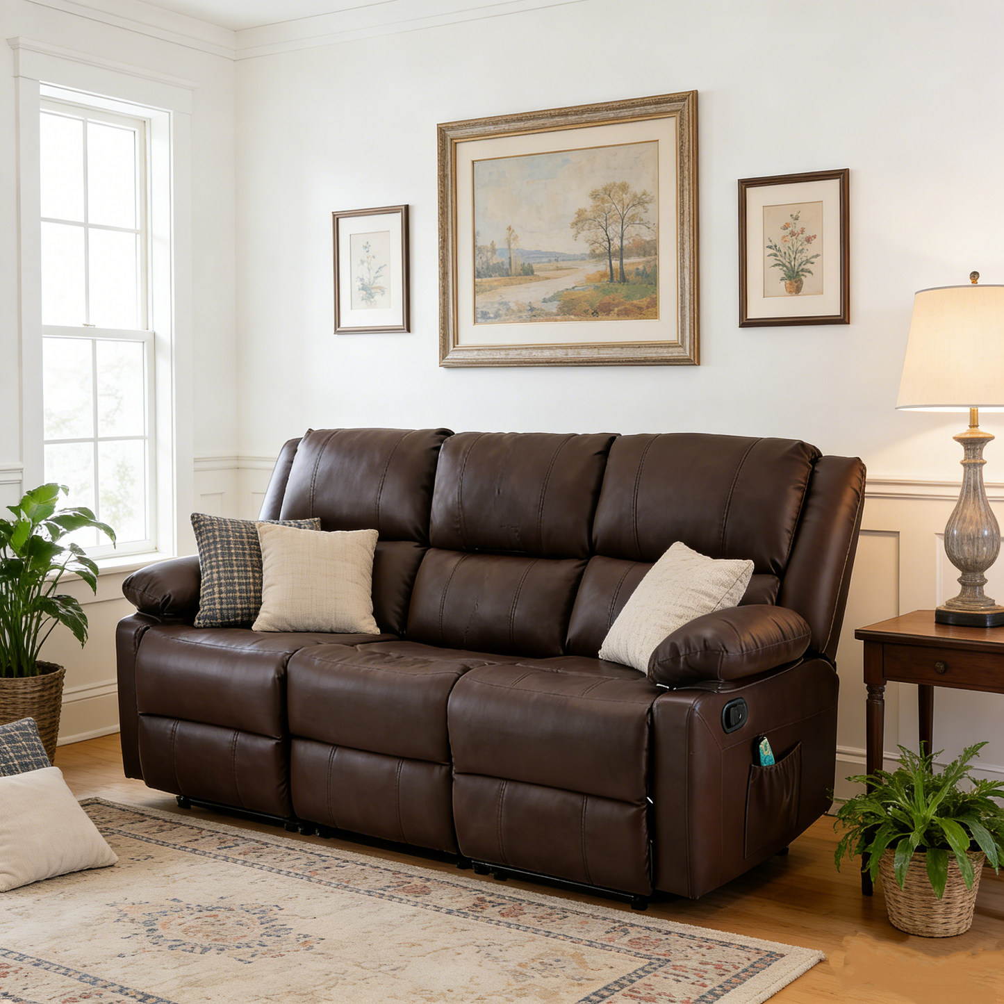 YODOLLA Reclining Sofa 3-Seater Couch, Brown