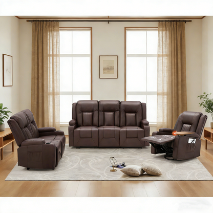 YODOLLA 3 PCS Leather Recliner Sofa Set