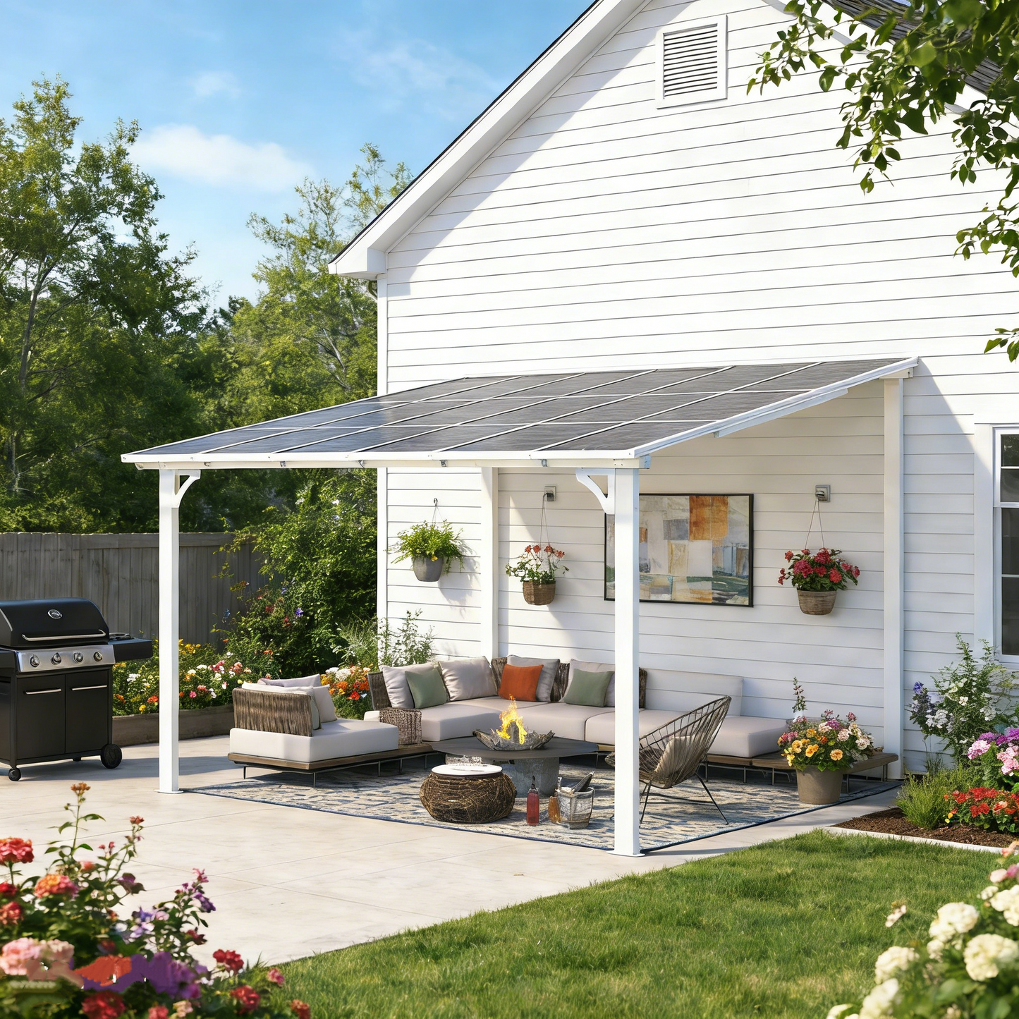 YODOLLA 12' x 12' Large Outdoor Wall Mounted Gazebos, White