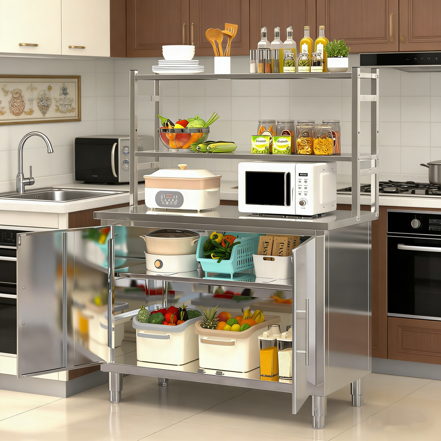 YODOLLA 40"x20" Stainless Steel Table with Cabinet