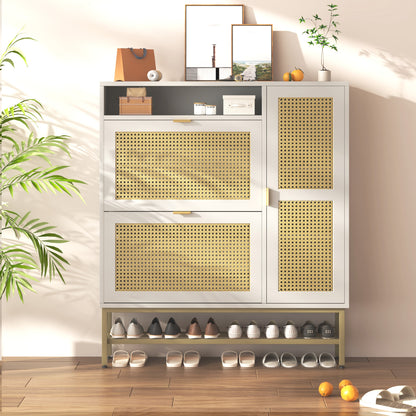 YODOLLA Rattan Shoe Cabinet with 3 Flip Drawers, Brown