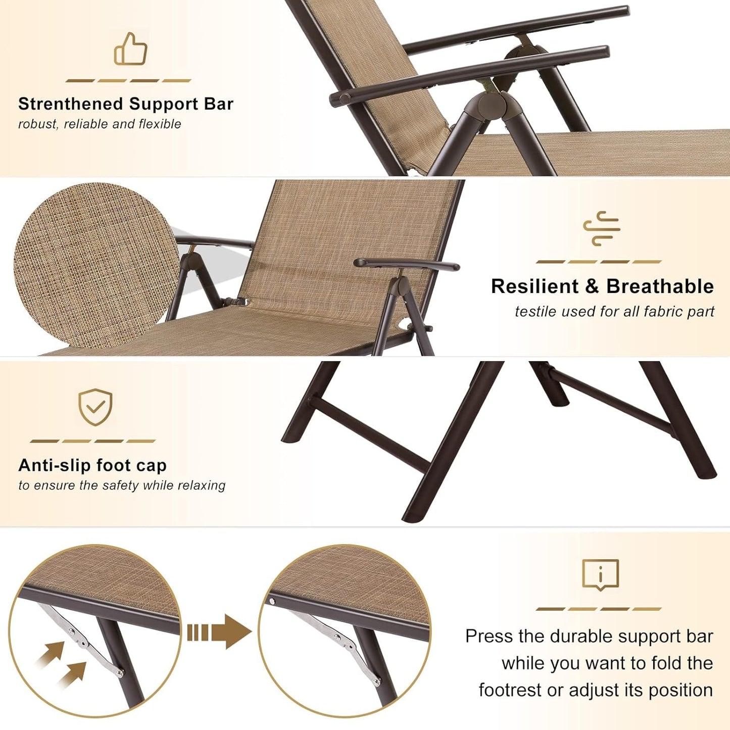 YODOLLA 7 Back & 2 Leg Adjustable Outdoor Chaise Lounge Chair, Brown