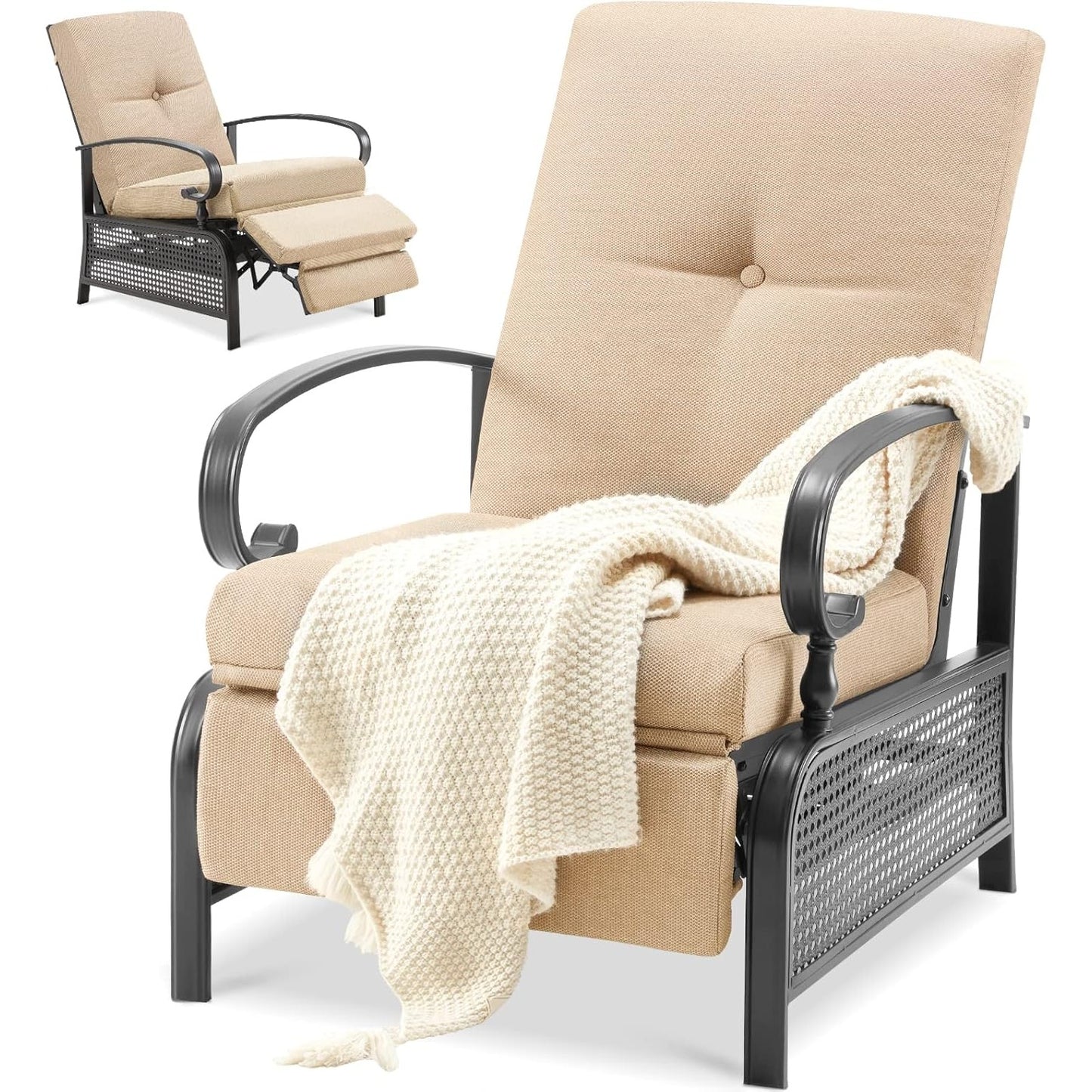 YODOLLA Outdoor Recliner Chairs Set of 2 with Side Table