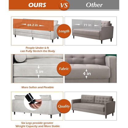 YODOLLA 84.2" 3-Seats Large Sofa Couch Couch, Faux Leather White