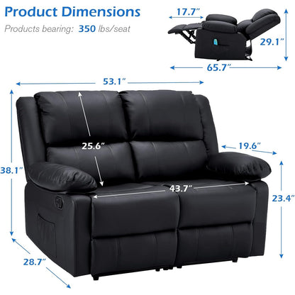 YODOLLA 2 Seat Loveseat Recliner with Heat&Massage Function, Faux Leather