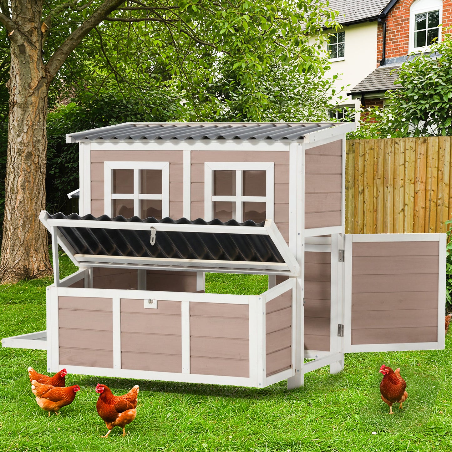 YODOLLA Chicken Coop, 40" Large Wooden Chicken Hutch with 3 Lockable Nesting Boxes