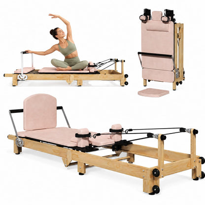 YODOLLA 92" Pilates Reformer Foldable Wooden-Look Pilates Machines for Gym