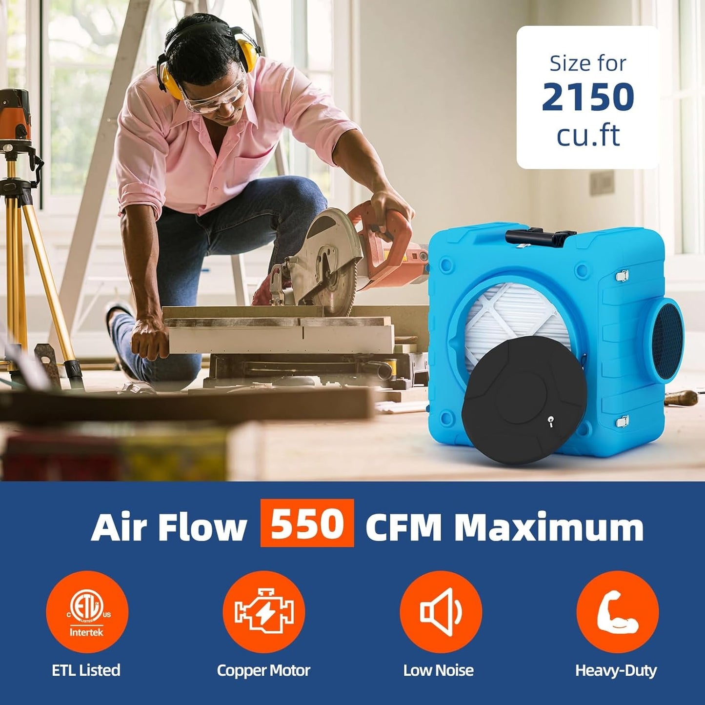 YODOLLA 550 CFM Air Scrubber with 3-Stage Filtration