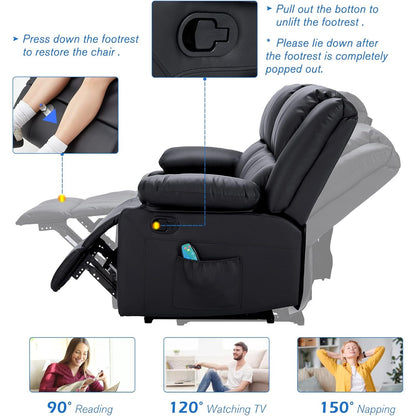 YODOLLA Reclining Sofa 3-Seater Couch, Black