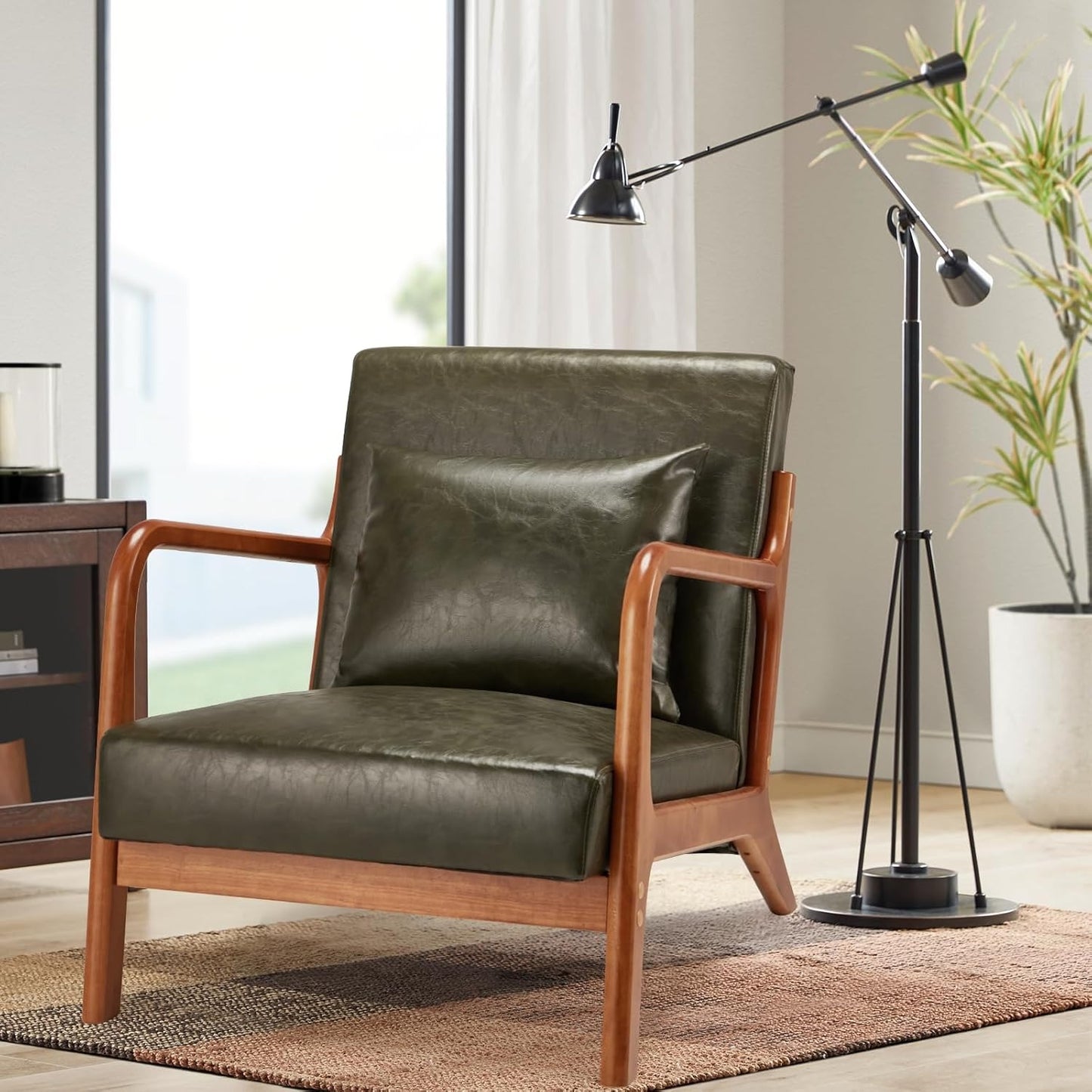 YODOLLA Accent Chair Reading Armchair, PU Leather Green