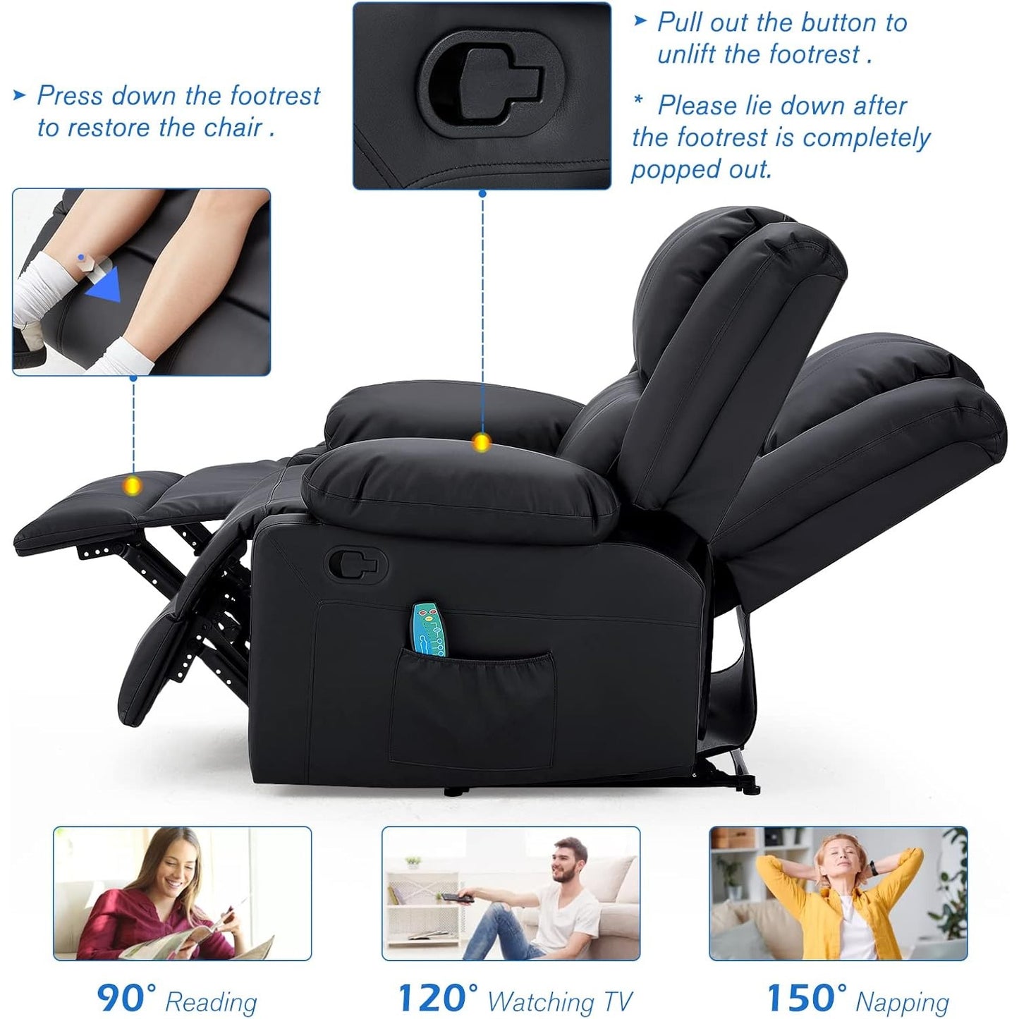 YODOLLA 2 Seat Loveseat Recliner with Heat&Massage Function, Faux Leather
