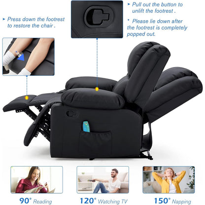 YODOLLA 2 Seat Loveseat Recliner with Heat&Massage Function, Faux Leather