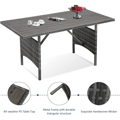 YODOLLA 54” Metal Frame Wicker Outdoor Dining Table, Gray