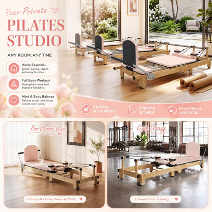 YODOLLA 92" Pilates Reformer Foldable Wooden-Look Pilates Machines for Gym