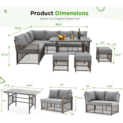 YODOLLA 7 Pieces Wicker Conversation Set with Ottoman Patio Furniture Set, Grey