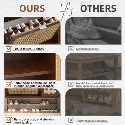 YODOLLA Rattan Shoe Cabinet with 3 Flip Drawers, Brown