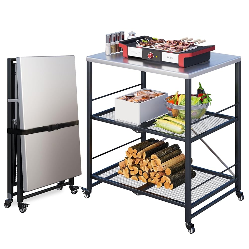 YODOLLA Stainless Pizza Oven Table with 2 Lock Casters, Silver