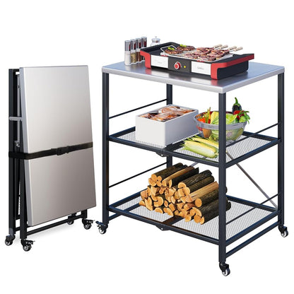 YODOLLA Stainless Pizza Oven Table with 2 Lock Casters, Silver