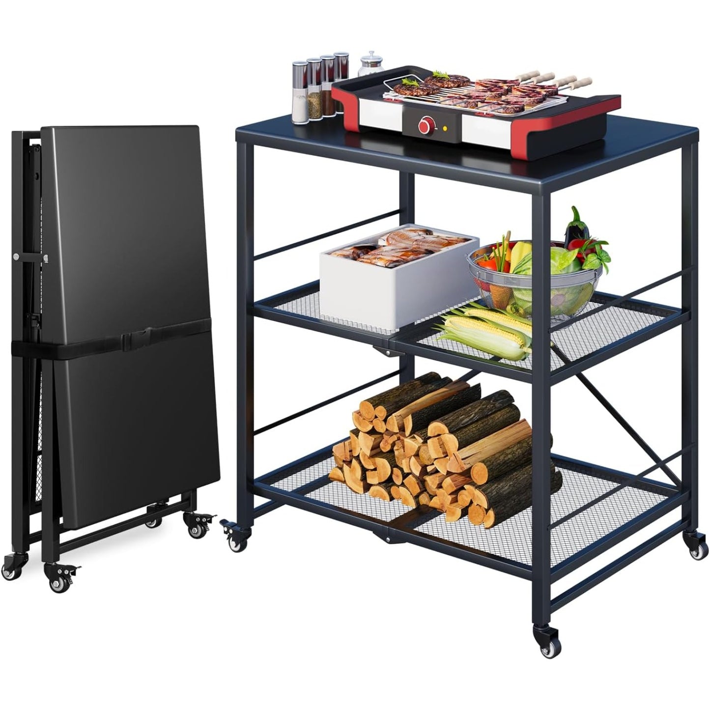 YODOLLA Stainless Pizza Oven Table with 2 Lock Casters, Black