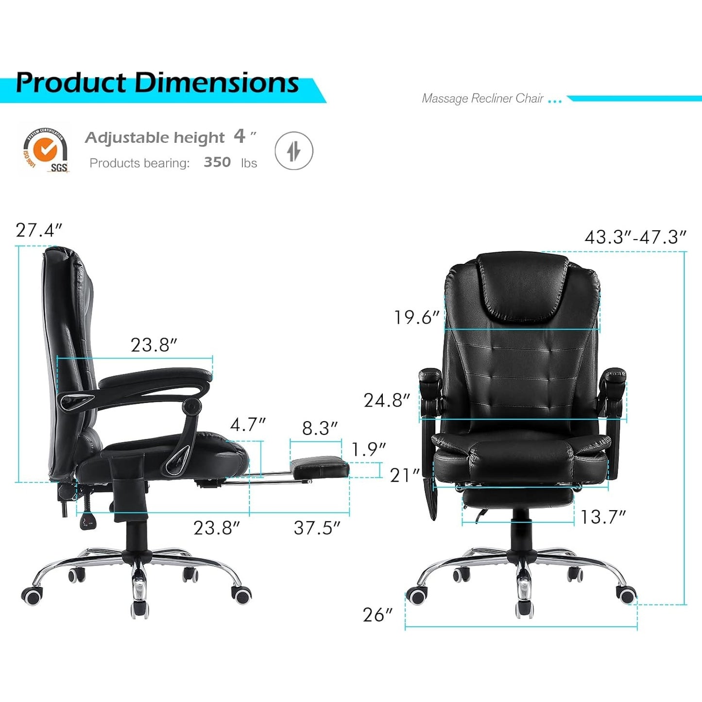 YODOLLA Ergonomic Office Chair with Heat&Massage, PU Leather Black